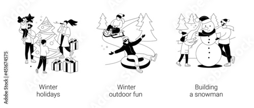 Winter entertainment abstract concept vector illustrations.