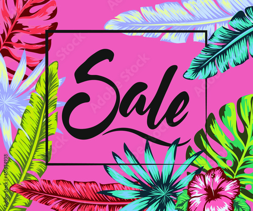 banner ad sale jungle punk banners for social media, acid tropical composition to decorate your design, social media frame mockup