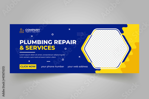 Plumbing Business Facebook Cover Template Design and Web Banner
