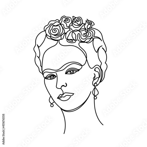 Frida woman in a modern one line style. photo