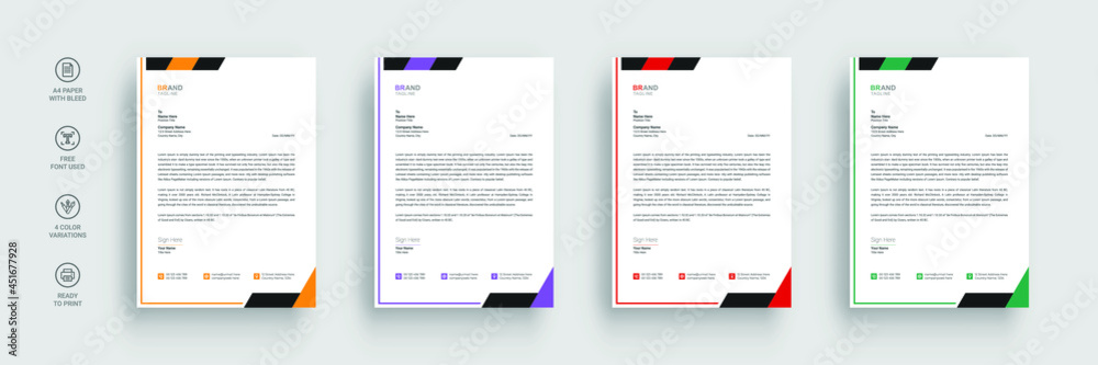 Letterhead template in flat style, letterhead set or bundle