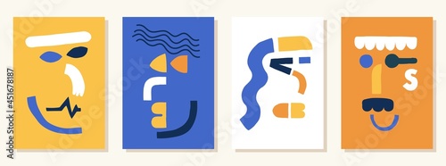 Surreal cubism style face portrait. Abstract minimalist graphics. Vector templates