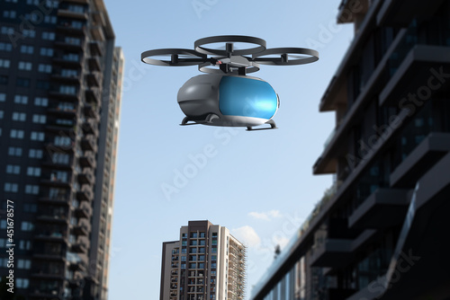 transportation drone flying above the city photo