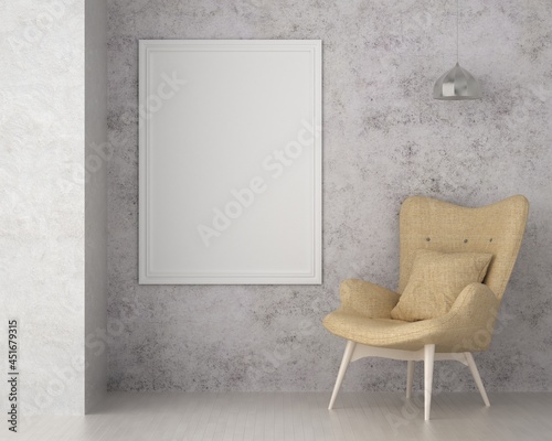 Fototapeta Naklejka Na Ścianę i Meble -  3D Mockup photo frame in Modern interior of living room