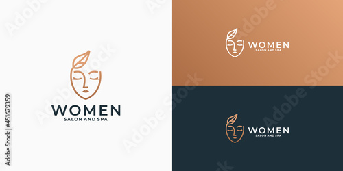 natural women and leaf logo design linear style