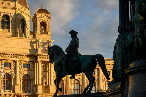 Fototapeta A horseman statue at the Maria Theresa Monument, Vienna, Austria