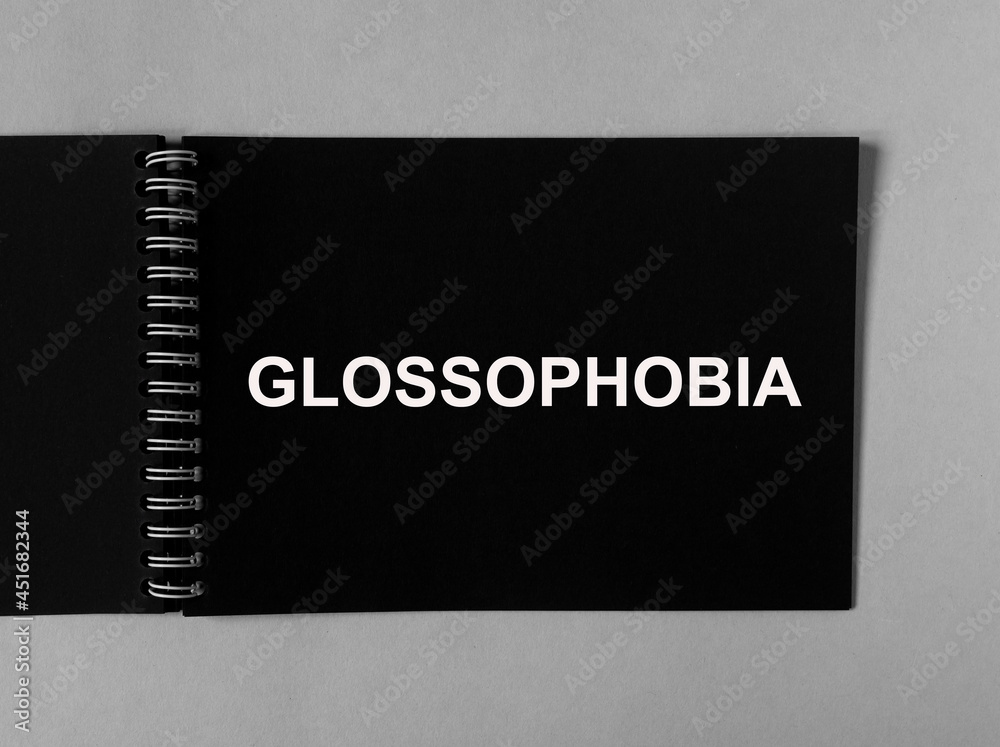 Glossophobia word. Fear and phobia of public speaking. Stock Photo