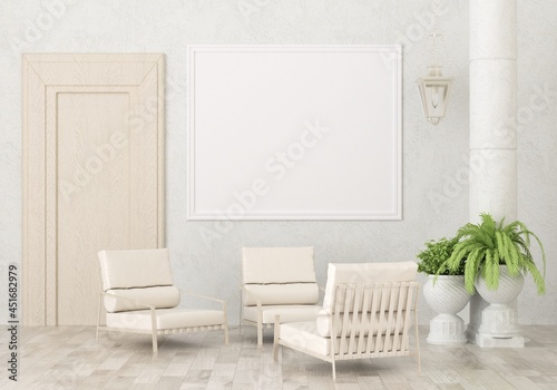 3D Mockup photo frame in Modern interior of living room