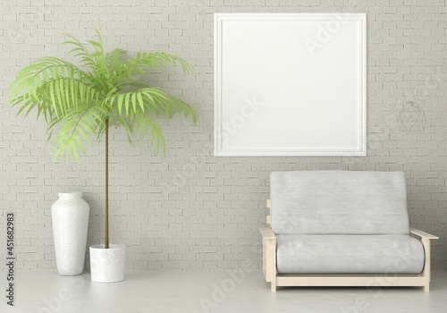 3D Mockup photo frame in Modern interior of living room