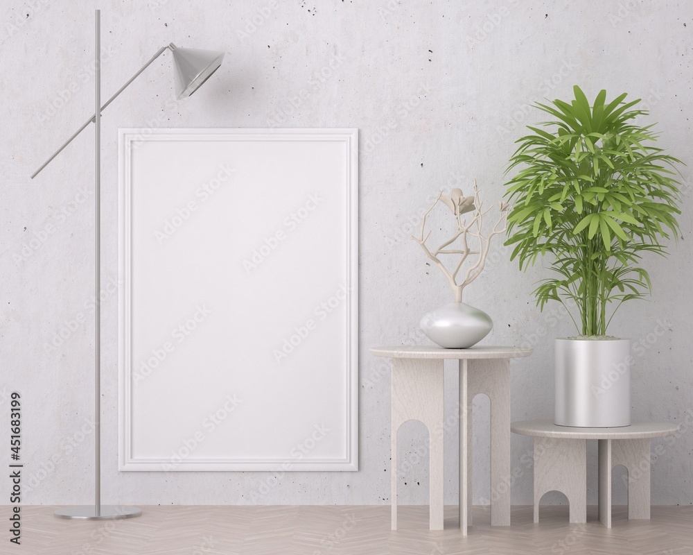 3D Mockup photo frame in Modern interior of living room 3D Mockup photo frame in Modern interior of living room