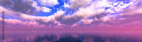 Clouds over the sea, seascape, clouds and water, 3D rendering