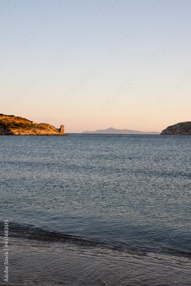 Charakas beach at sunset in attica in greece