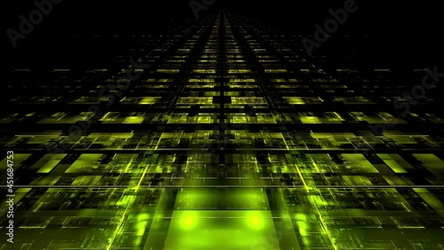 Abstract technology background flight in futuristic city or cyberspace structure