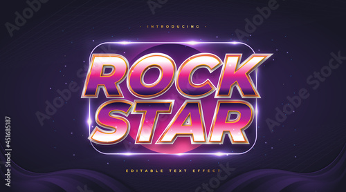 Colorful Rock Star Text in Retro Style with Glitter and Glowing Effect. Editable Text Style Effect