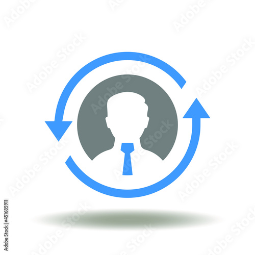 Businessman with round arrows vector illustration. B2B Business Company Commerce Technology Marketing Symbol. HR Recruitment Icon. Career sign. Skills upgrade logo. photo