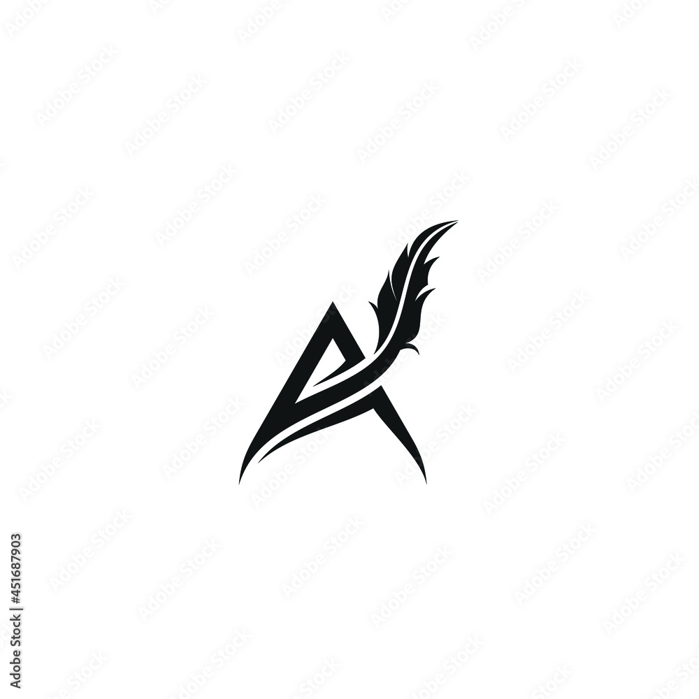 Fototapeta premium initial letter A with notary pen of journalist writer vector logo design