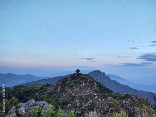 Mysterious Pedra Redonda at Pico dos Marins (2,420m) to Pico Itaguaré (2,308m). It is the most radical of the Serra da Mantiqueira for the dynamics it requires from mountaineers. photo