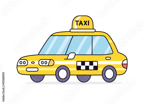 Yellow taxi cab car isolated cartoon line vector icon