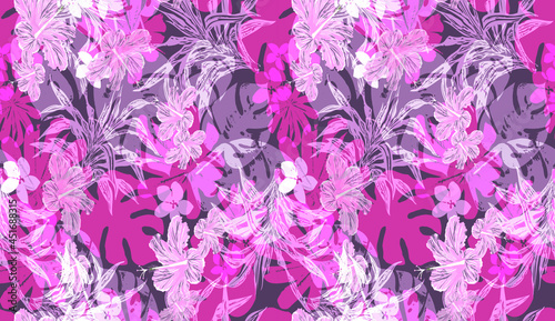 Beach vector seamless pattern. Tropical leaves. Jungle foliage illustration. Exotic plants. Summer beach floral design. Paradise nature 