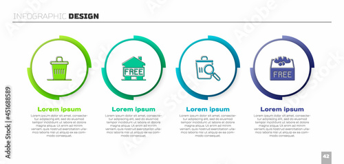 Set Trash can, Shelter for homeless, Searching food and Donation. Business infographic template. Vector