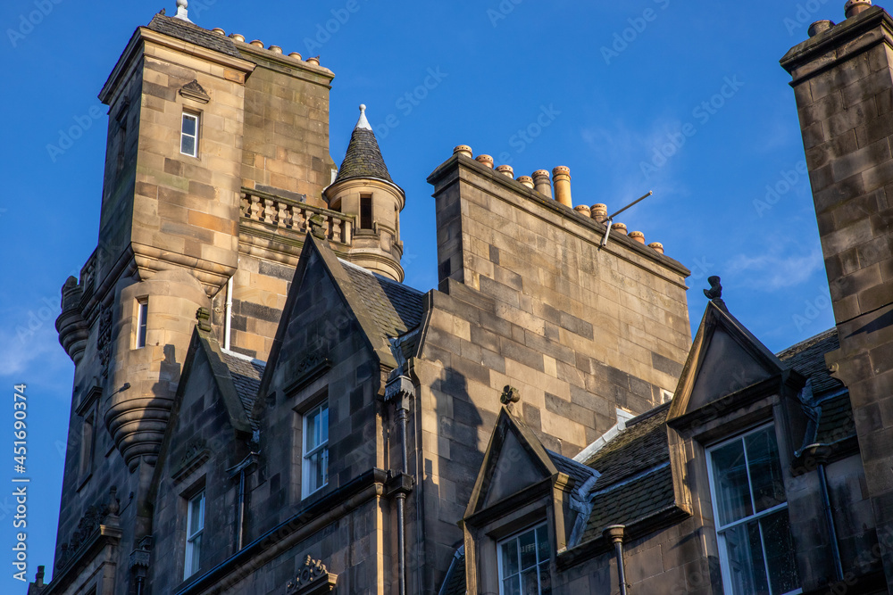 Edinburgh Old Town area of centuries-old buildings and narrow alleys. The Royal Mile, a steep street lined with traditional pubs, casual eateries, souvenir shops and small museums. 