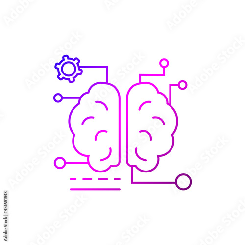 Digital brain outline icon. Microchip in the brain, brain robotics technology