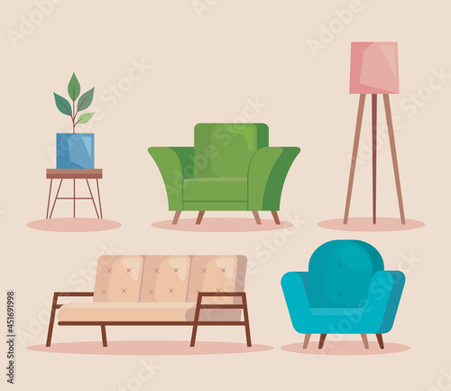 three sofas and furniture