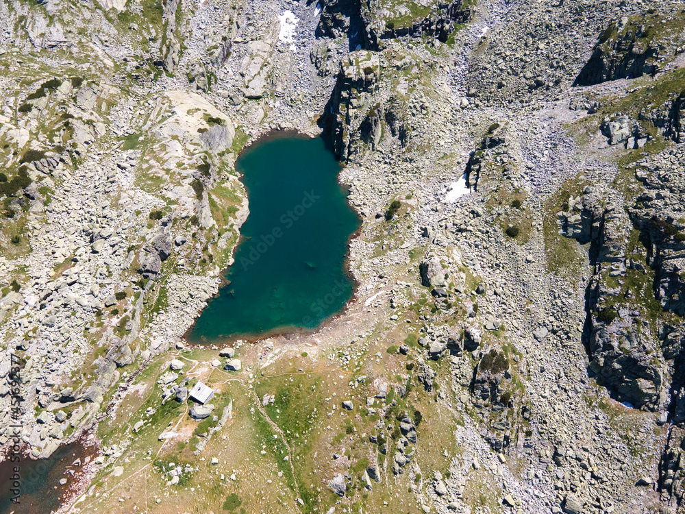 Aerial view of The Scary Lake (Strashnoto lake), Rila Mountain, Bulgaria