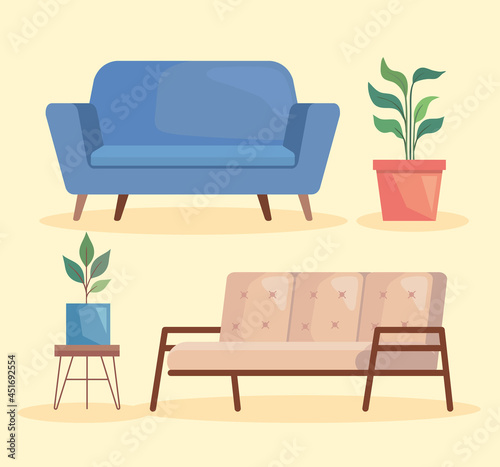 two sofas and houseplants