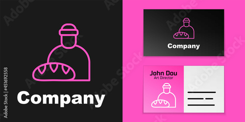 Pink line Feeding the homeless icon isolated on black background. Help and support. Giving food to the hungry concept. Logo design template element. Vector