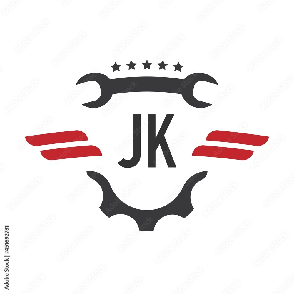 Initial Letter JK Auto Repair Logo Design Template. Auto repair