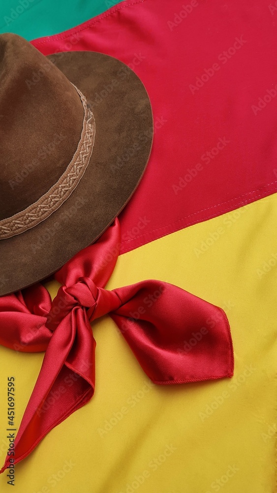 Hat, red gaucho scarf and State Flag of 