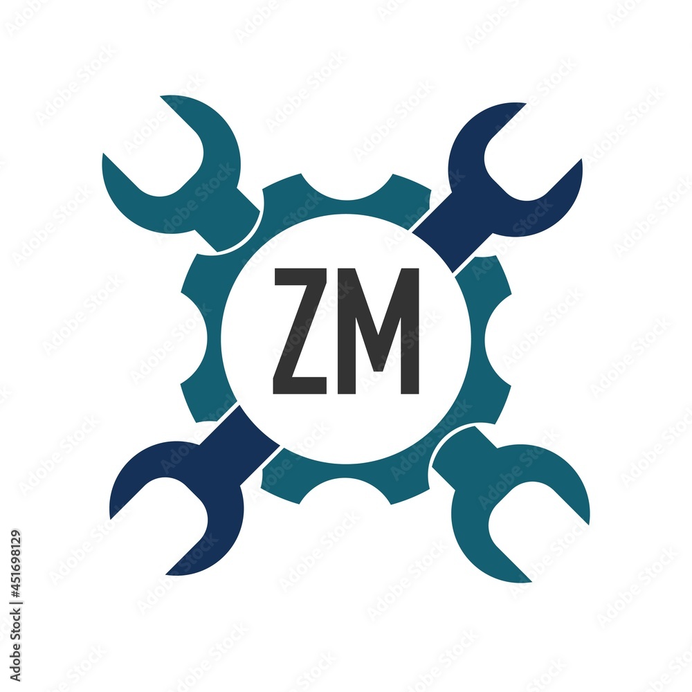 Initial Letter ZM Auto Repair Logo Design Template. Auto repait logo