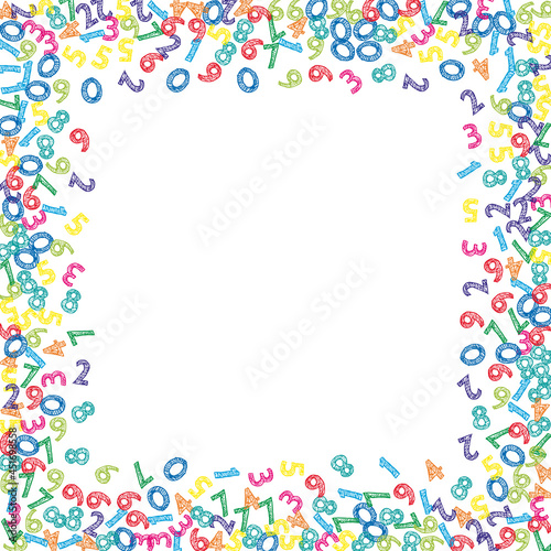 Falling colorful sketch numbers. Math study concept with flying digits. Cute back to school mathematics banner on white background. Falling numbers vector illustration. © Begin Again