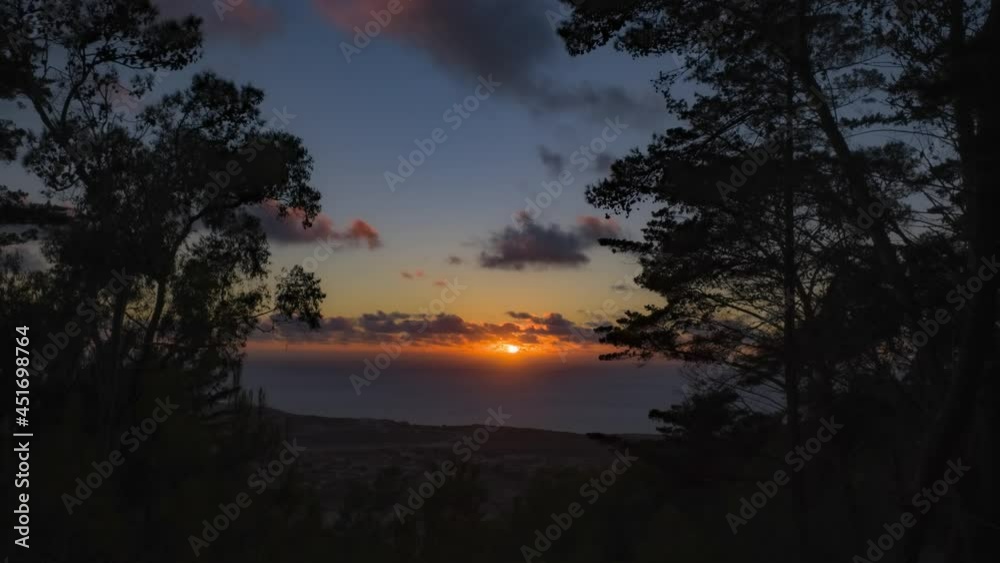 Time-lapse of sunset over sea seen from Pico Castelo on Porto Santo island. Portugal Time-lapse of sunset over sea seen from Pico Castelo on Porto Santo island. Portugal