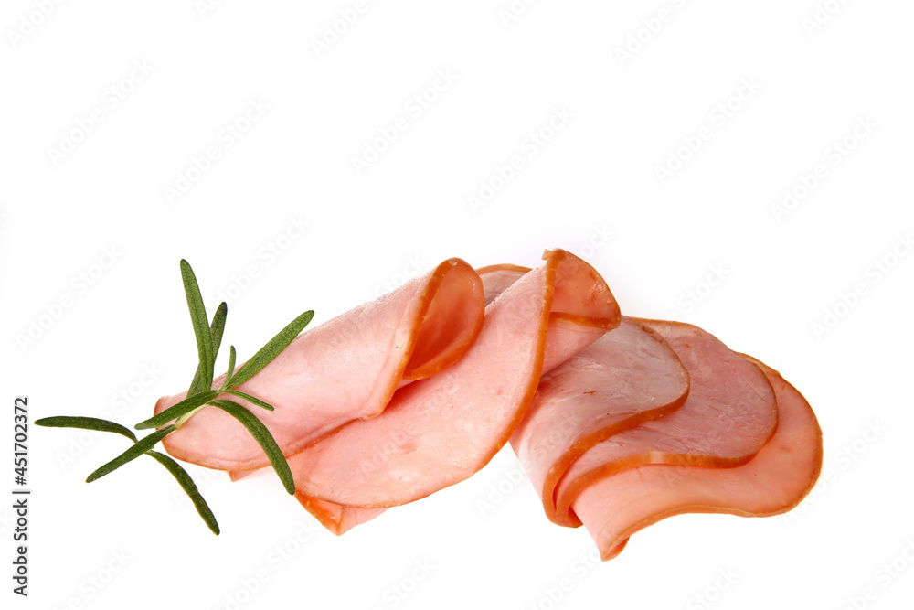 Pork ham slices isolated on white background Pork ham slices isolated on white background