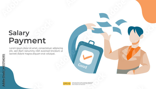 salary payment and payroll illustration concept for annual bonus, income, payout with people character. flat vector for web landing page template, banner, presentation, social, and print media