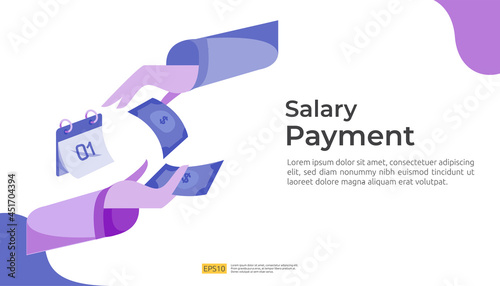 salary payment and payroll illustration concept for annual bonus, income, payout with people character. flat vector for web landing page template, banner, presentation, social, and print media