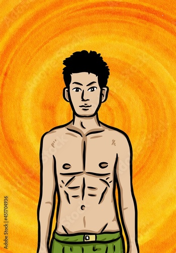 cute man cartoon on orange background