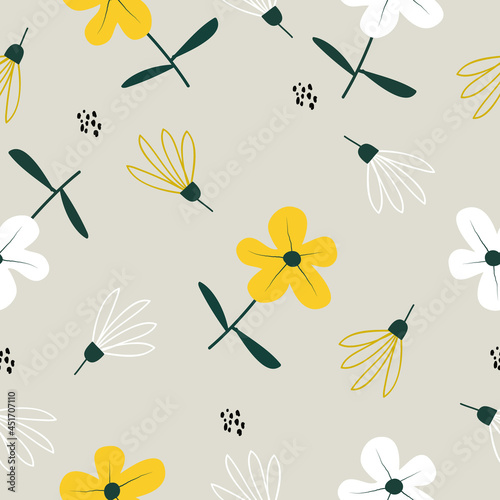 Seamless hand drawn paint floral pattern background vector illustration for design  © kachaya