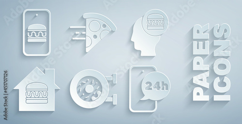 Set Donut, Online ordering and delivery, Food, pizza and icon. Vector
