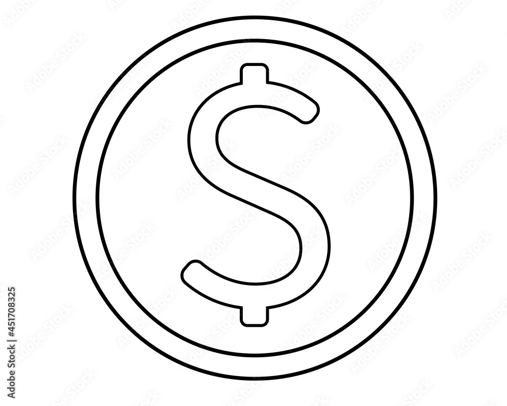 Coin. Abstract or game money - vector linear illustration for coloring or sign. Metallic money with dollar sign - element for coloring. Coin. Abstract or game money - vector linear illustration for coloring or sign. Metallic money with dollar sign - element for coloring.