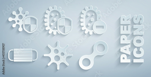 Set Virus, Negative virus, Medical protective mask, Shield protecting from and icon. Vector