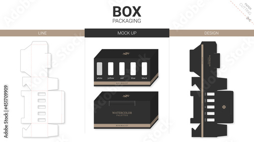 Box packaging and mockup die cut template