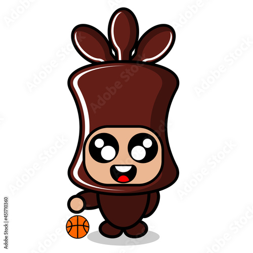 cartoon cute chocolate candy roll mascot costume character vector playing basketball ball