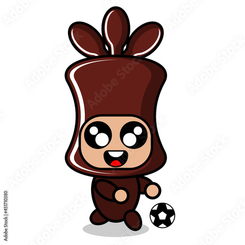 cartoon cute chocolate candy roll mascot costume character vector playing soccer