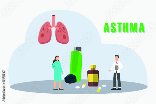 Asthma vector concept: Male doctor giving medicine of asthma for his female patient 