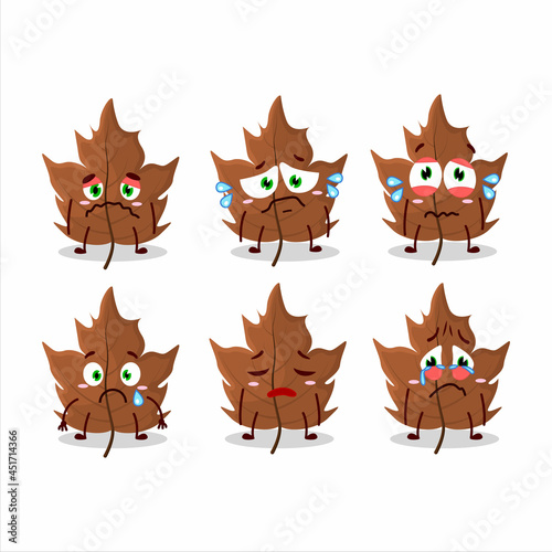 Maple dried leaf cartoon character with sad expression