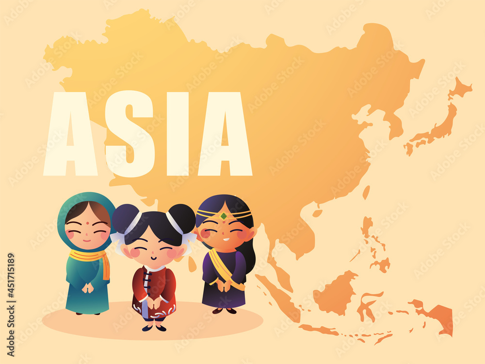 Fototapeta premium asia map and women