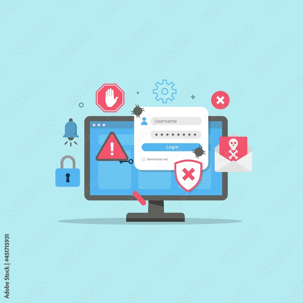 Scam fraud alert on data account personal design concept vector illustration Scam fraud alert on data account personal design concept vector illustration